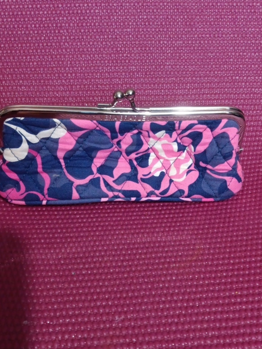 Quilted Pink and Navy Floral Clasp Wallet - Women Bags